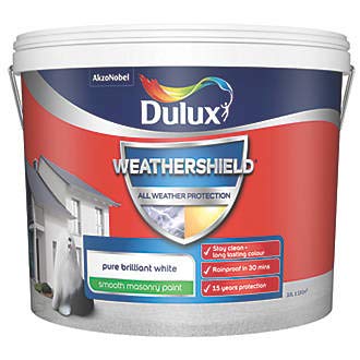 DULUX WEATHERSHIELD Smooth Masonry Paint Pure Brilliant White 10LTR