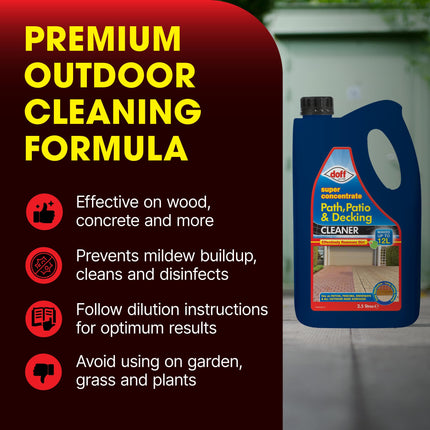 Doff Super Concentrate Path, Patio and Decking Cleaner – 2.5 Litres Concentrate – Multi-Surface Cleaner Garden & Driveways – Powerful Disinfectant & Algae Remover