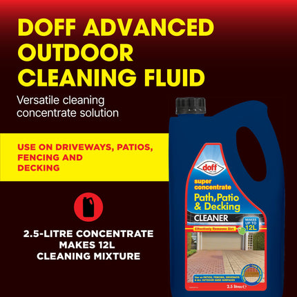 Doff Super Concentrate Path, Patio and Decking Cleaner – 2.5 Litres Concentrate – Multi-Surface Cleaner Garden & Driveways – Powerful Disinfectant & Algae Remover