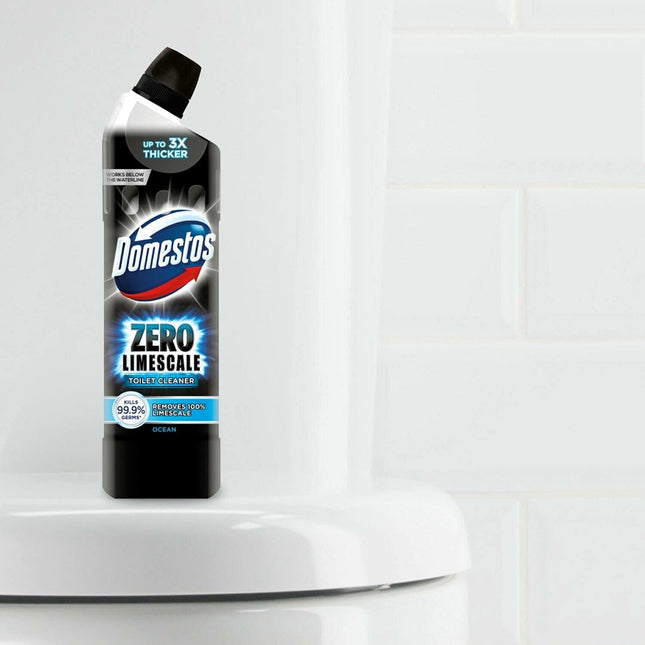 Domestos Zero Limescale Ocean Antibact Toilet Gel, 3 Packs of 750ml, Removes Dirt and Gives Zero LimeScale! Grab it Now to Keep Your Toilet Clean and Fresh!