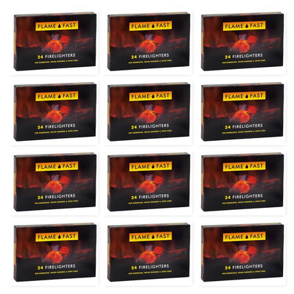 Flamefast Firelighters Starter Blocks, Quick Start, Eco Barbecue, Wood Burner, Open Fire - 12 Packs of 24 (288 firelighters)