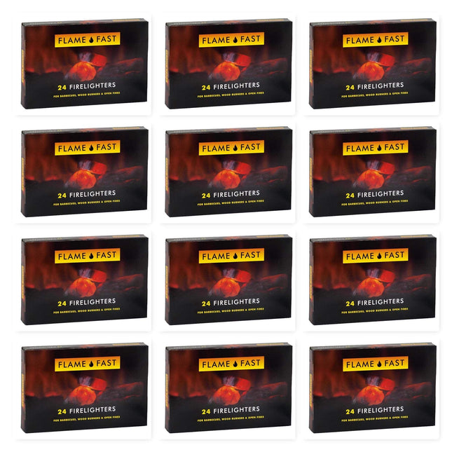 Flamefast Firelighters Starter Blocks, Quick Start, Eco Barbecue, Wood Burner, Open Fire - 12 Packs of 24 (288 firelighters)