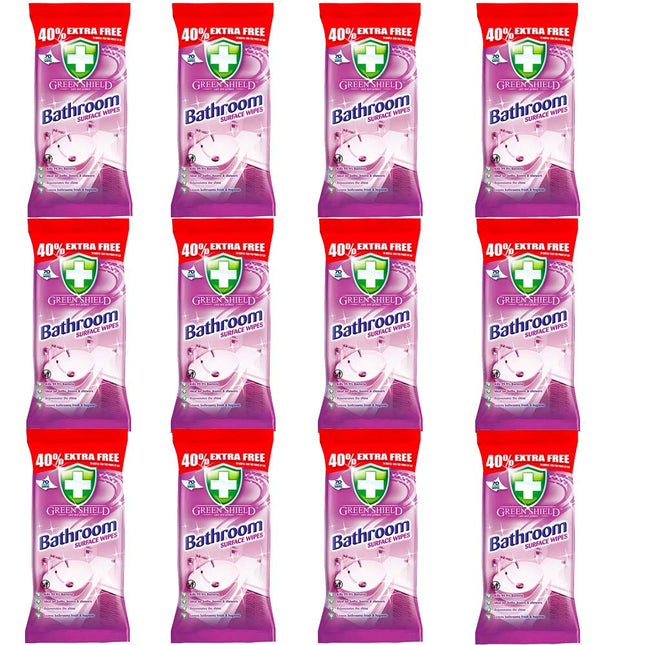 Green Shield Bathroom Surface Wipes 12 Packs = 840 Wipes - Cleans Baths Sinks & Showers and Other Home Surfaces- Home Cleaning
