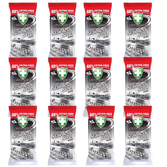 Green Shield Stainless Steel Wipes 12 Packs of 70 = 840 Wipes Cuts Through Kitchen Grease, Removing Stains for Kitchen Appliances