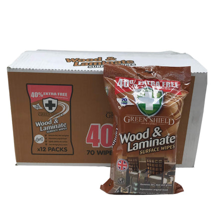 Green Shield Wood and Laminate Surface Cleaning Wipes 12x 70 Packs: Ideal for Wooden Furniture, Shelves and Wooden Floors: 840 Multipurpose Wipes in a Retail Ready Display and Dispense Box