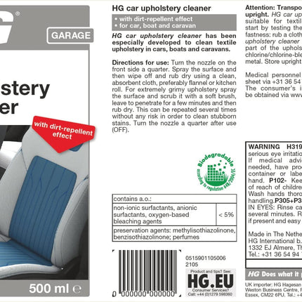 HG Car Upholstery Cleaner - Car Upholstery Cleaner Spray for Routine Cleaning and Stain Removal, Ideal for Cars, Caravans, and Boats - 500ml