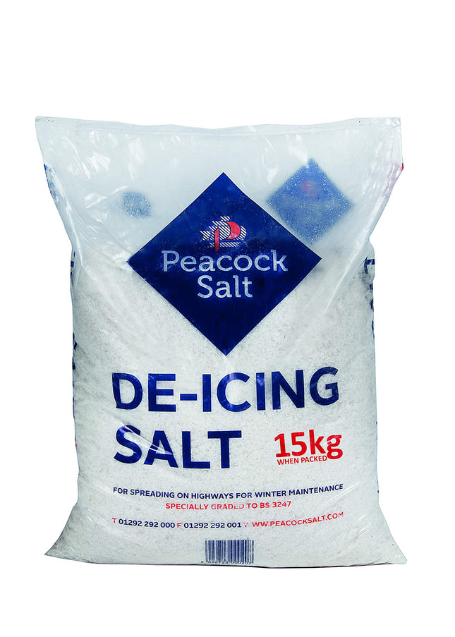 Peacock Salt 15KG Bag White De-Icing Rock Salt for Weeds Clearing Roads Paths and Driveways of Ice and Snow Cleaner Than Grit