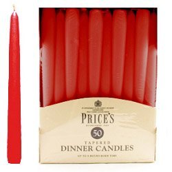Prices Candles Tapered Dinner Candle Unwrapped 50 Pack Red (414347)Q