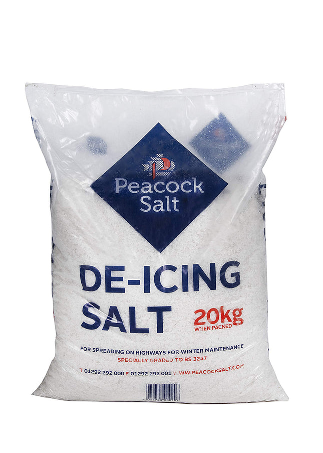 Peacock Salt 20KG Bag White De-Icing Rock Salt for Weeds Clearing Roads Paths and Driveways of Ice and Snow