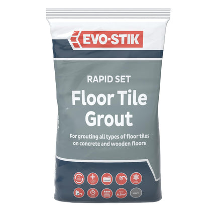 EVO-STIK Floor Tile Grout, Fast Setting Grey - 5kg - For Wood and Concrete Floors - Waterproof - For Interior and Exterior Use