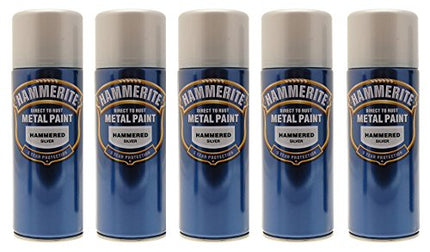 5x Hammerite Hammered Silver Metal Spray Paint 400ml x5 Aerosol Tins