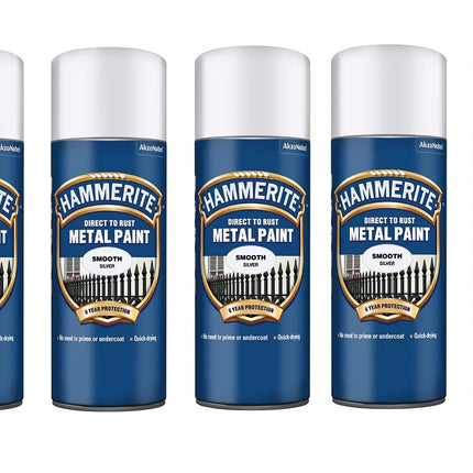 5x Smooth Silver Metal Spray Paint 400ml Aerosol