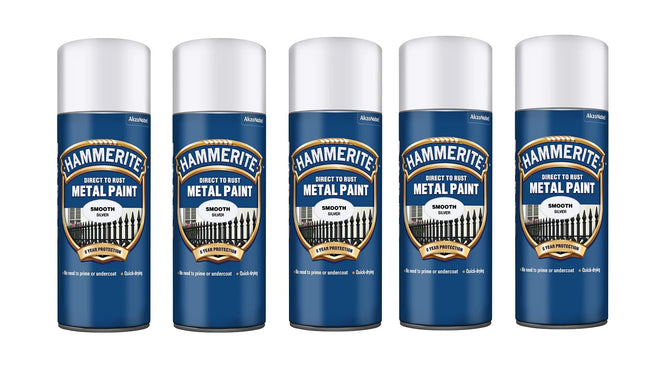 5x Smooth Silver Metal Spray Paint 400ml Aerosol