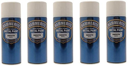 5x Hammerite Smooth White Metal Spray Paint 400ml x5