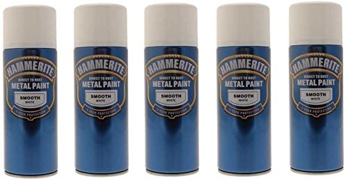 5x Hammerite Smooth White Metal Spray Paint 400ml x5