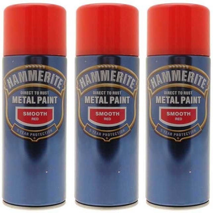 5x Hammerite Smooth Red Metal Spray Paint 400ml x5 Aerosol Tins