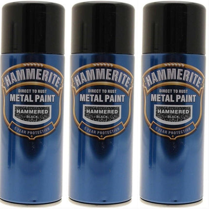 5x Hammerite Hammered Black Metal Spray Paint 400ml Aerosol Tins x5