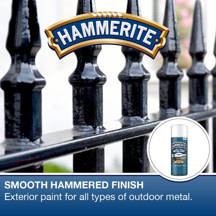 Hammerite Spray Paint for Metal. Direct to Rust Exterior White Metal Paint, Hammered Finish. Corrosion Resistant White Paint and Rust Remover, 8 Year Protection - 400ml Aerosol 0.5 SqM Coverage