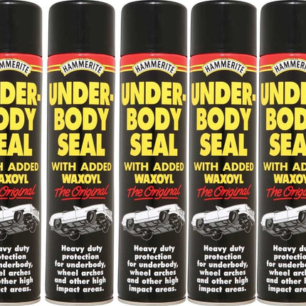 5x Black Underbody Seal Aerosol With Waxoyl 600ml Hammerite Underseal