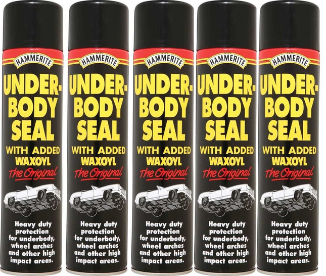 5x Black Underbody Seal Aerosol With Waxoyl 600ml Hammerite Underseal