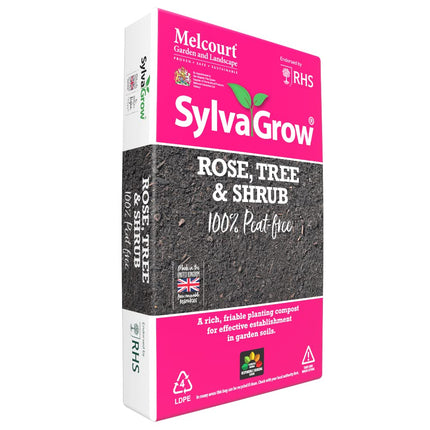 RHS Endorsed Melcourt Sylvagrow Rose, Tree and Shrub Peat Free Planting Compost 40lt Bag - 100% Peat-Free And Containing Balanced Slow-Release Nutrients