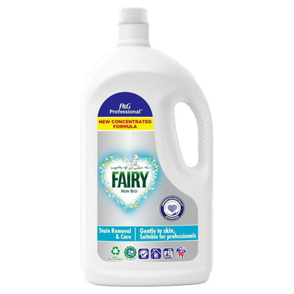 Fairy Non Bio Washing Liquid Laundry Detergent, 4.05 Litre, 90 Washes, Stain Removal for Clothes, Gentle to Skin, Suitable for Professional Use