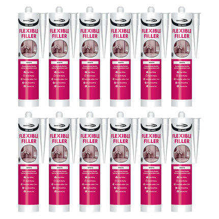 Bond It DEC-MATE Flexible Decorators Caulk – 12x White, 285ml EU3 | Quick-Drying Interior Gap Filler for Cracks & Joints – Over-Paintable Within 1 Hour | Easy Smoothing Flexible Filler Sealant