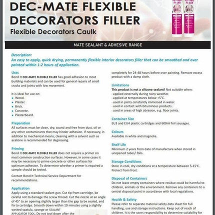 Bond It DEC-MATE Flexible Decorators Caulk – 3x White, 285ml EU3 | Quick-Drying Interior Gap Filler for Cracks & Joints – Over-Paintable Within 1 Hour | Easy Smoothing Flexible Filler Sealant