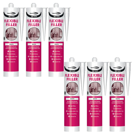 Bond It DEC-MATE Flexible Decorators Caulk – 6x White, 285ml EU3 | Quick-Drying Interior Gap Filler for Cracks & Joints – Over-Paintable Within 1 Hour | Easy Smoothing Flexible Filler Sealant