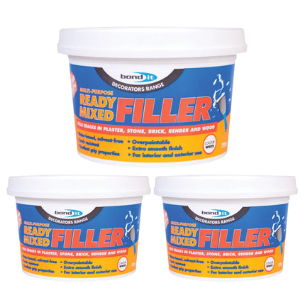 Bond It Multi-Purpose Ready Mixed Filler – 3x 750g | Crack-Resistant Wall & Wood Filler for Interior & Exterior Use | Smooth Finish – Paintable & Sandable | Repairs Plaster – Brick – Stone & Wood