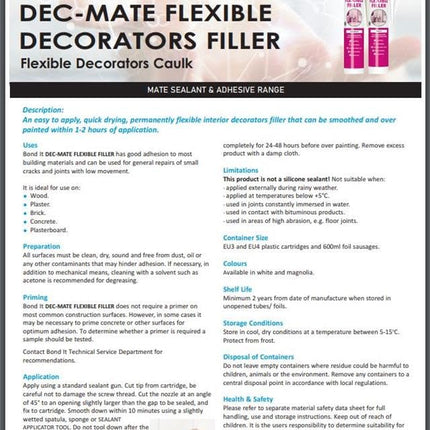 Bond It DEC-MATE Flexible Decorators Caulk – 3x White, 350ml EU4 | Quick-Drying Interior Gap Filler for Cracks & Joints – Over-Paintable Within 1 Hour | Easy Smoothing Flexible Filler Sealant