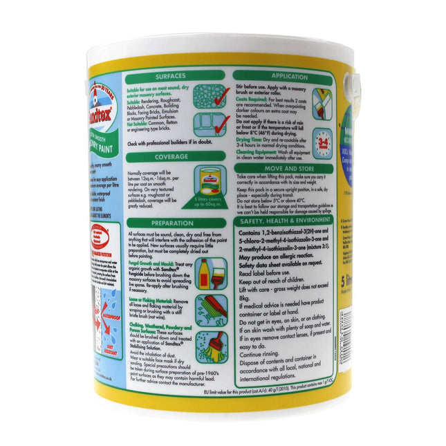 Sandtex Ultra Smooth Masonry Paint 5 Litre Stock Colours - Mid Stone