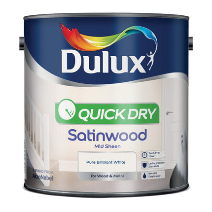 Dulux Quick Dry Satinwood Paint For Wood And Metal, Pure Brilliant White, 2.5 L