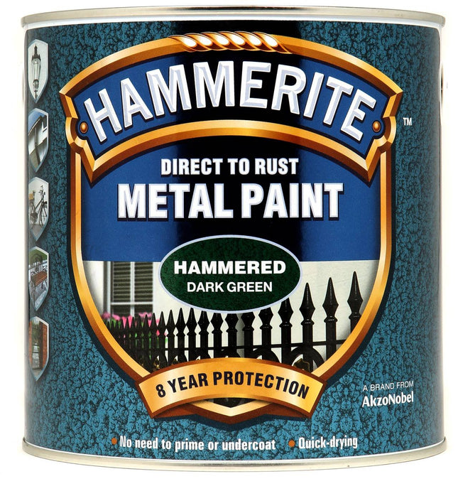 New 2015 Hammerite Hammered Direct to Rust Metal Paint Dark Green 2.5L