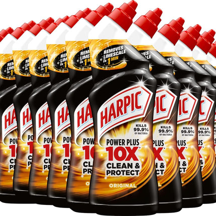 Harrpic Power Plus 10xStrength, Toilet Cleaner Bleach Effective Germ Kill - Box Of 12x750ml