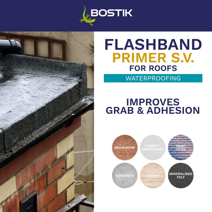 Bostik Flashband Primer S.V. for Roofs, Primer for Flashing Tape, Improves Grab and Adhesion, Colour: Black, Size: 1L