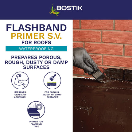 Bostik Flashband Primer S.V. for Roofs, Primer for Flashing Tape, Improves Grab and Adhesion, Colour: Black, Size: 1L