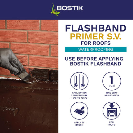 Bostik Flashband Primer S.V. for Roofs, Primer for Flashing Tape, Improves Grab and Adhesion, Colour: Black, Size: 1L
