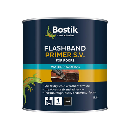Bostik Flashband Primer S.V. for Roofs, Primer for Flashing Tape, Improves Grab and Adhesion, Colour: Black, Size: 1L