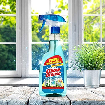 Elbow Grease Glass Cleaner with Vinegar for Windows and Mirrors, 500 ml - Window Cleaning Equipment (Pack of 6)