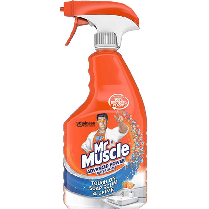 Mr Muscle Bathroom Spray Cleaner Advanced Bathroom Cleaner for Soap, Scum & Grime, Limescale Remover, Descaler, Antibacterial, Toilet, Shower, Sink, Bath 750ml Bulk Buy of 6