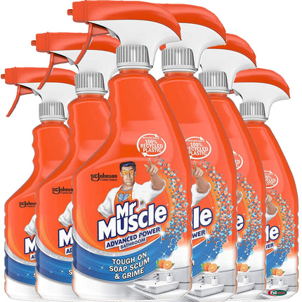 Mr Muscle Bathroom Spray Cleaner Advanced Bathroom Cleaner for Soap, Scum & Grime, Limescale Remover, Descaler, Antibacterial, Toilet, Shower, Sink, Bath 750ml Bulk Buy of 6