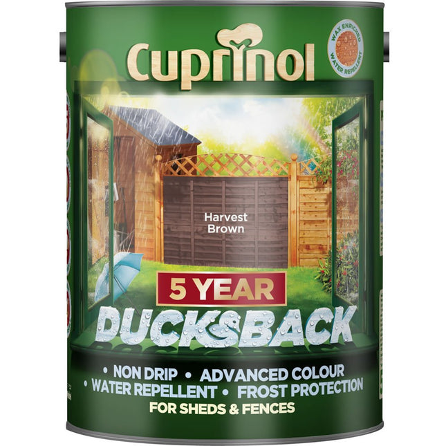 Cuprinol 5 Year Ducksback Shed and Fence Paint 9 Litre, Harvest Brown