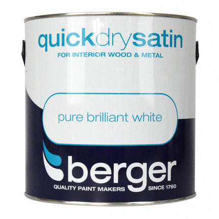 Berger 5010131549885 Quick Dry Satin 2.5L Brilliant White, Various
