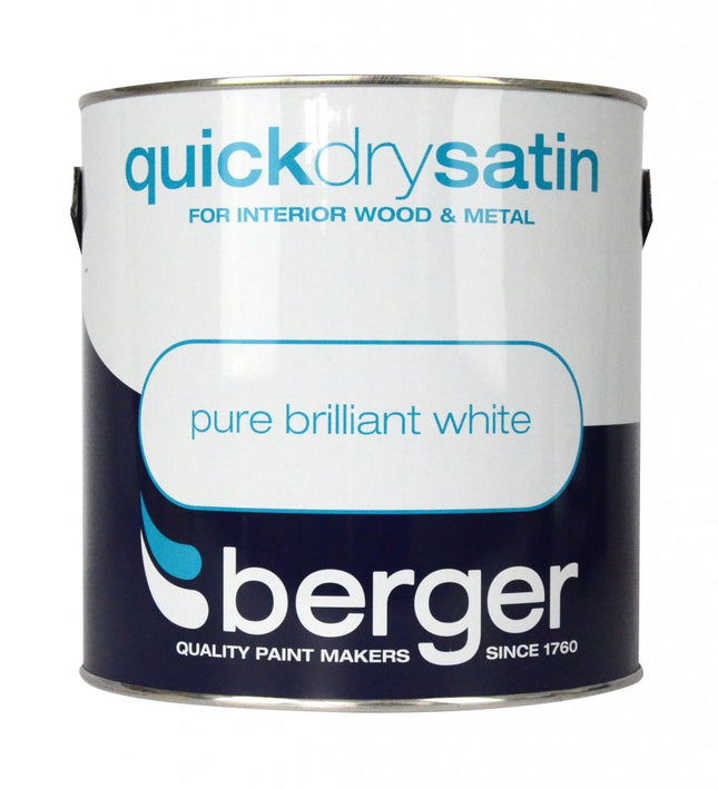 Berger 5010131549885 Quick Dry Satin 2.5L Brilliant White, Various