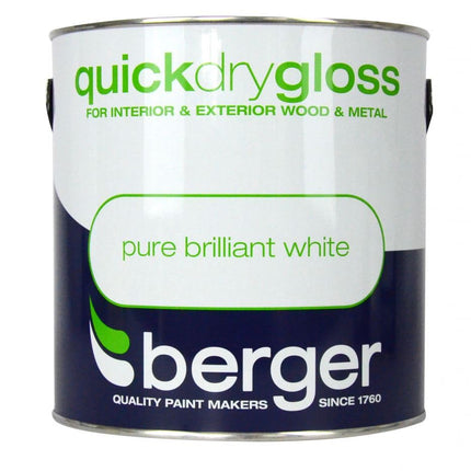Berger 5090640 Quick Dry Gloss 2.5L Brilliant White, Various, 2.5 l (Pack of 1)