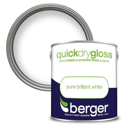 Berger 5090640 Quick Dry Gloss 2.5L Brilliant White, Various, 2.5 l (Pack of 1)