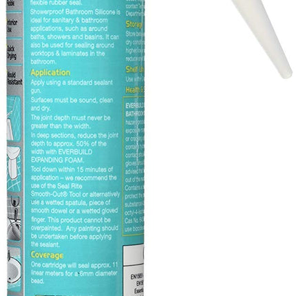PACK OF 6 EVERBUILD White Showerproof Antifungal Bathroom Silicone Sealant
