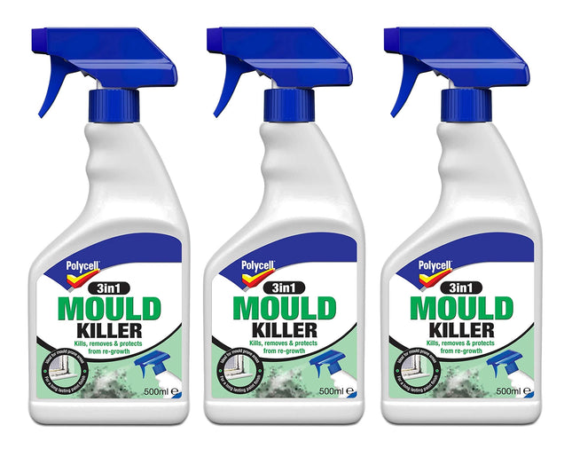 3X Polycell 3-in-1 Mould Killer Spray, 500 ml