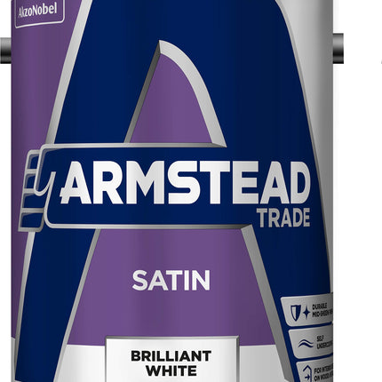Armstead Trade Satin Finish Paint Brilliant White 5 Litres